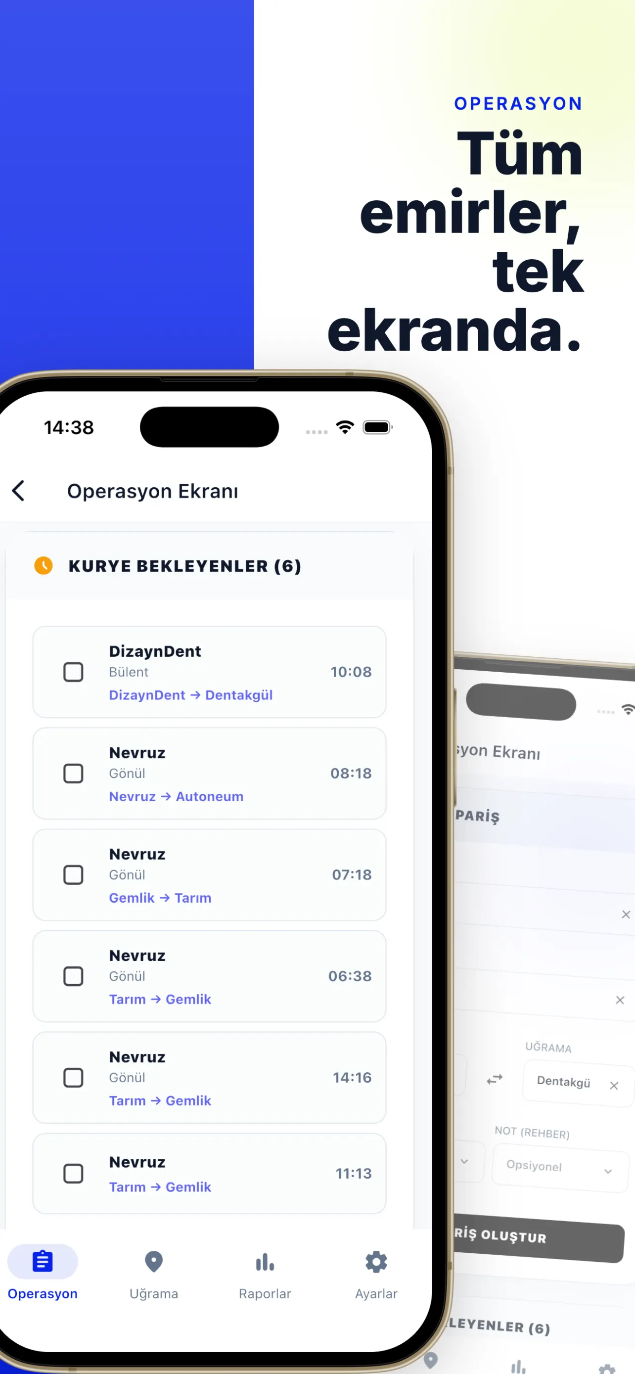 Bursa Moto Kurye operasyon yönetim ekranı
